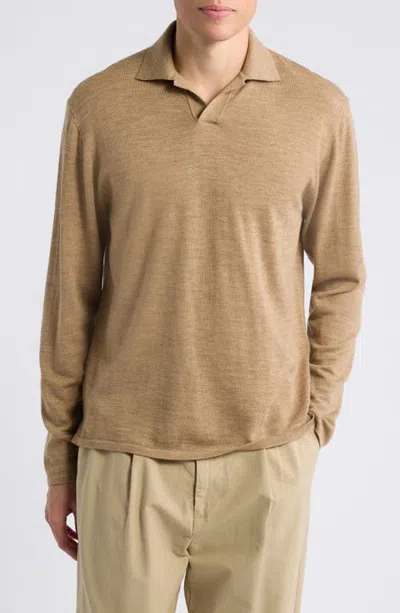 Alex Crane  Tam Long Sleeve Merino Wool Polo In Brown