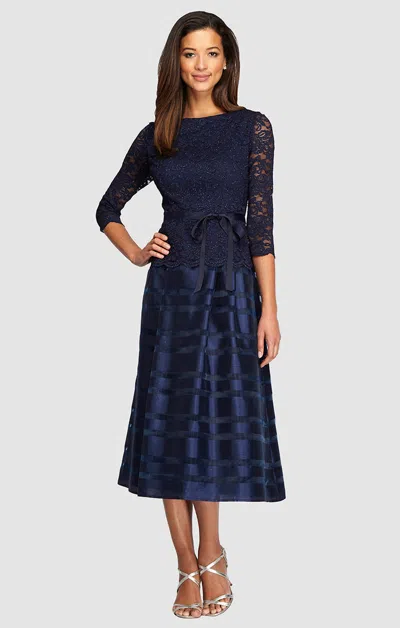 Alex Evenings 1121004 Short Lace Tea Length Mother Of The Bride Dress In Blue