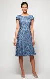 Alex Evenings 1121570 Short Cocktail Lace Tea Length Sequin Dress In Blue