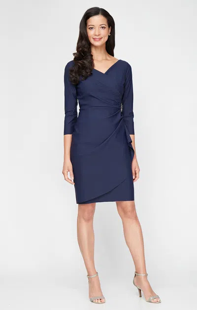Alex Evenings 134134 Short Cocktail Ruffle Mother Of The Bride Dress In Blue