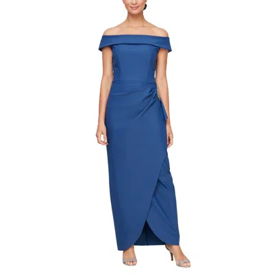 Alex Evenings 134164 Long Formal Cascade Ruffle Evening Dress In Blue