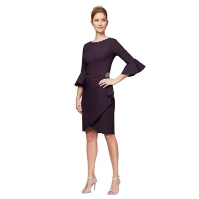 Alex Evenings Sheath Compression Cocktail Dress In Aubergine In Purple