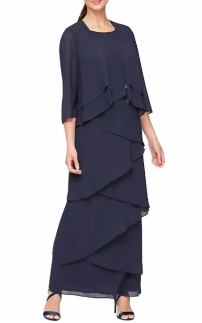 Alex Evenings 2 Piece Dress With Diamond Rhinestone In Navy In Blue