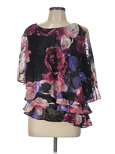 Pre-owned Alex Evenings 3/4 Sleeve Blouse In Black