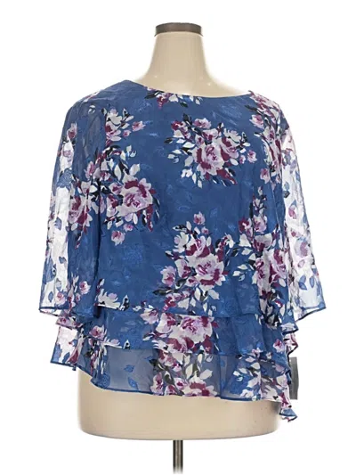 Pre-owned Alex Evenings 3/4 Sleeve Blouse In Blue