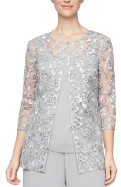 Alex Evenings 3/4 Sleeve Embroidered Twinset In White