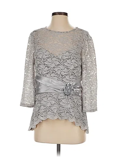 Pre-owned Alex Evenings 3/4 Sleeve Top Silver Boatneck Tops