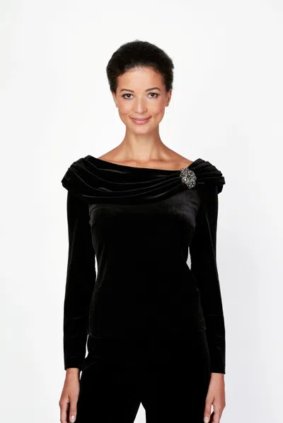 Alex Evenings 3916946 Long Sleeve Velvet Formal Top In Black