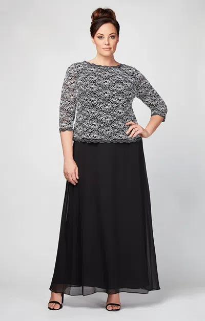Alex Evenings 412784 Long Two Piece Plus Size Sequin Lace Dress In Black
