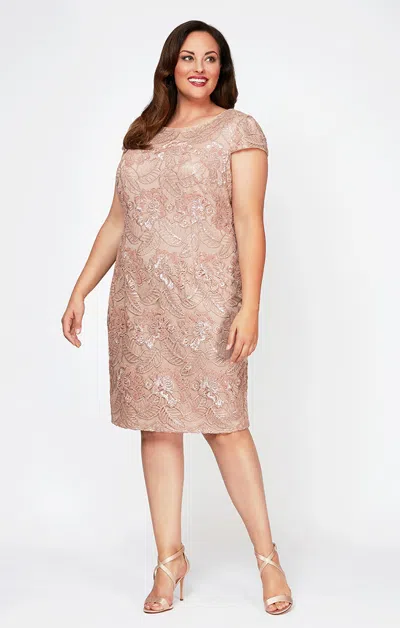 Alex Evenings 417654 Short Sequin Lace Plus Size Knee Length Cocktail Dress In Gold