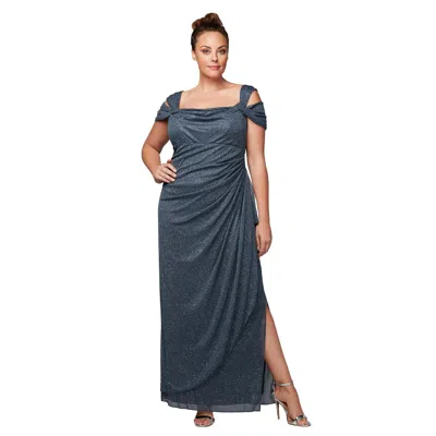 Alex Evenings 433026 Long Plus Size Glitter Dress In Gray