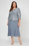 Alex Evenings 4962675 Short Plus Size Tea Length Mother Of The Bride Sequin Jacket Dress In Multi
