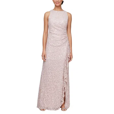 Alex Evenings 81122434 Long Sleeveles Formal Lace Dress In Pink