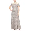 Alex Evenings 81122532 Long Off Shoulder Formal Dress In Gray