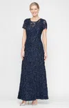 Alex Evenings 81122670 A Line Long Formal Lace Sequin Mother Of The Bride Dress In Blue