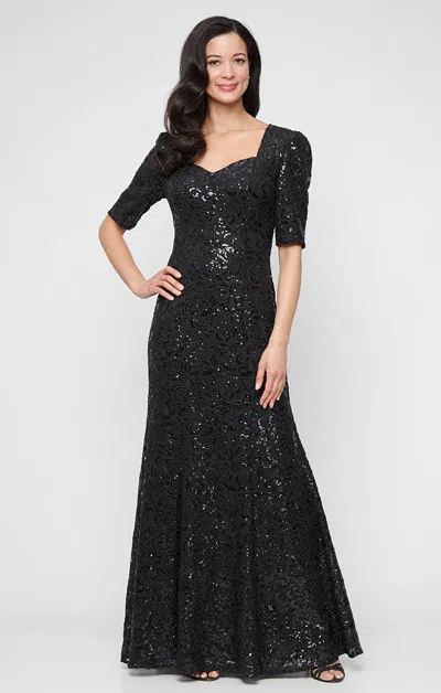 Alex Evenings 81122752 Long Lace Mother Of The Bride Formal Dress In Black