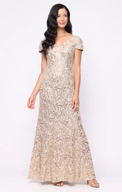 Alex Evenings 81122778 Long Formal Mother Of The Bride Lace Dress In Gold