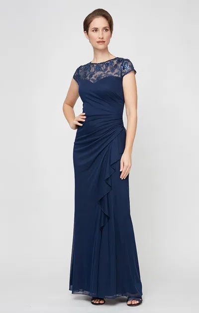 Alex Evenings 81171507 Long Lace Formal Mother Of The Bride Sequin Dress In Blue