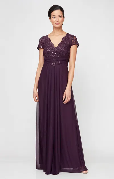 Alex Evenings 81171561 Formal Long Pleated A Line Evening Dress In Purple