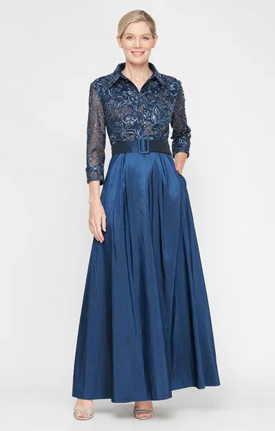 Alex Evenings 81171695 A Line Long Mother Of The Bride Formal Evening Dress In Blue