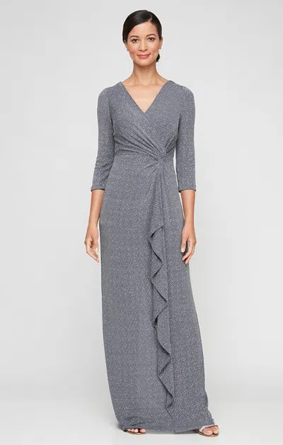 Alex Evenings 8127849 Formal Long Mother Of The Bride Ruffle Dress In Gray