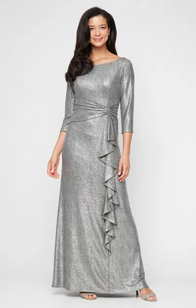 Alex Evenings 8127865 Ruffle Long Formal Mother Of The Bride Dress In Silver