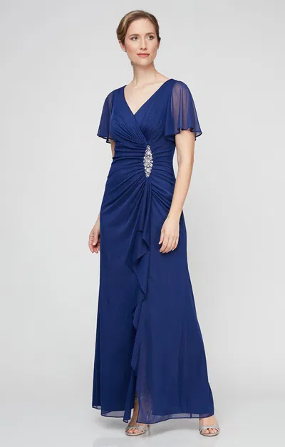 Alex Evenings 81321004 Ruffle Mother Of The Bride Formal Long Dress In Blue