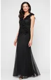 Alex Evenings 81321036 Long Ruffle Formal Evening Dress In Black