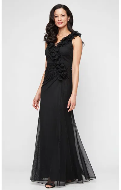 Alex Evenings 81321036 Long Ruffle Formal Evening Dress In Black
