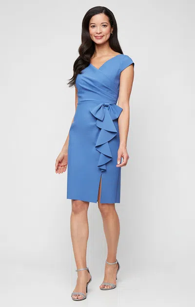 Alex Evenings 8134456 Short Ruffle Slit Cocktail Dress In Blue