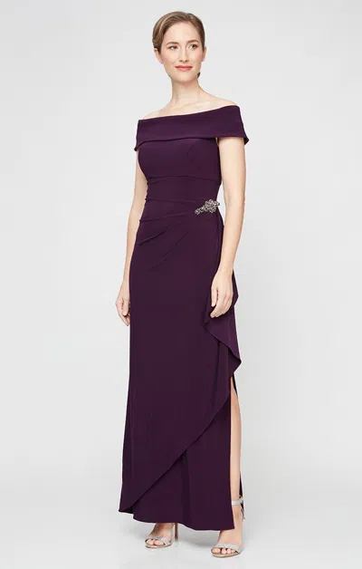 Alex Evenings 81351528 Pleated Long Formal Ruffle Evening Dress In Burgundy