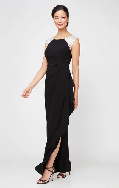 Alex Evenings 81351664 Ruffle Long Formal Slit Evening Dress In Black