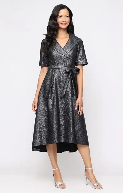 Alex Evenings 8157044 Short A Line Mother Of The Bride Midi Length Cocktail Dress In Gray