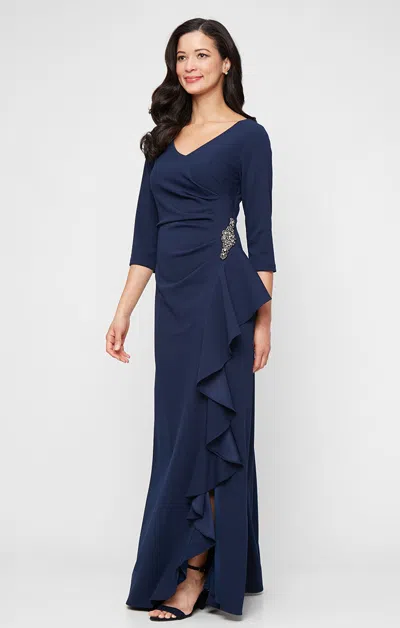 Alex Evenings 8160400 Formal Long Mother Of The Bride Ruffle Dress In Blue