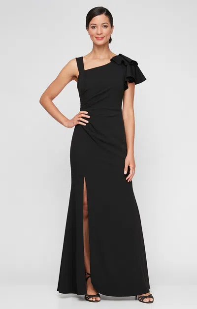 Alex Evenings 8160422 Long Slit Formal Evening Dress In Black