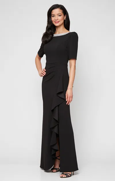 Alex Evenings 8160436 Formal Long Mother Of The Bride Ruffle Dress In Black