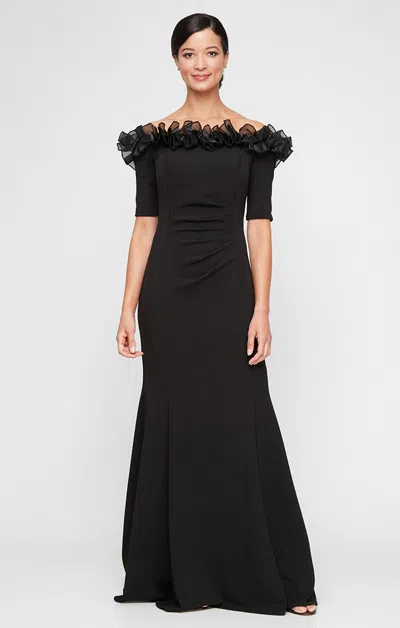 Alex Evenings 8160468 Long Ruffle Formal A Line Evening Dress In Black