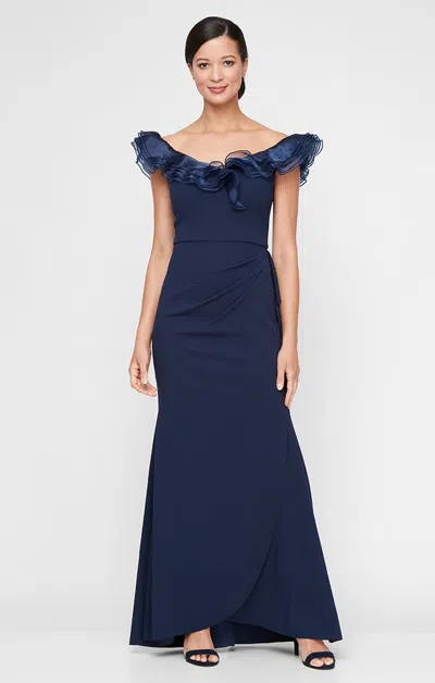 Alex Evenings 8160476 Ruffle Long Formal Evening Dress In Blue