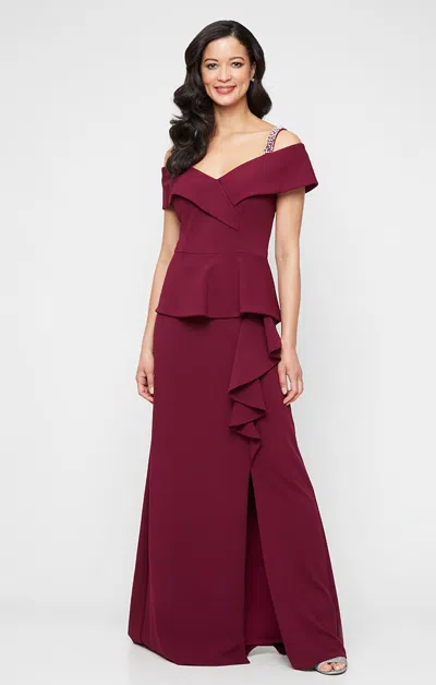 Alex Evenings 8160530 Long Formal Evening Peplum Dress In Burgundy