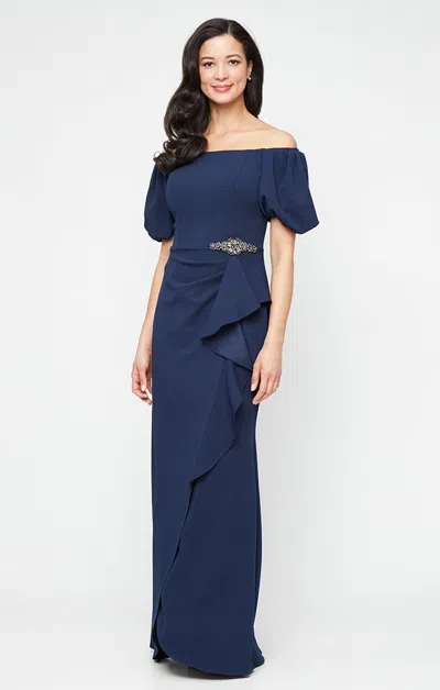 Alex Evenings 8160532 Ruffle Long Formal Dress In Blue