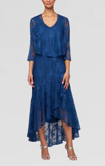 Alex Evenings 8175734 High Low Formal Mother Of The Bride Jacket Dress In Blue