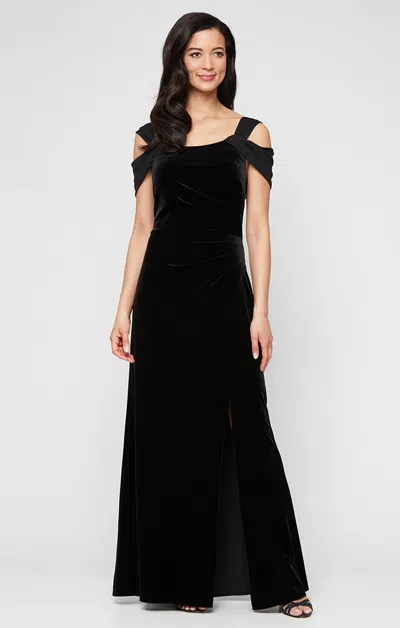 Alex Evenings 8191967 Velvet Long Formal Slit Evening Dress In Black