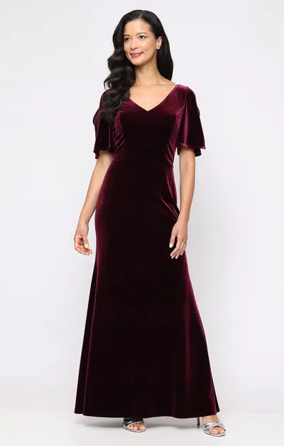Alex Evenings 8191973 Long Formal Mother Of The Bride Velvet Mermaid Dress In Burgundy
