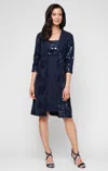 Alex Evenings 81961003 Short Mother Of The Bride Sequin Jacket Dress In Blue