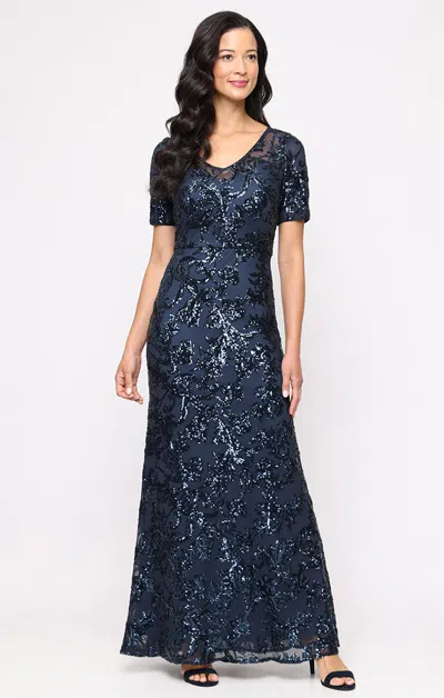 Alex Evenings 81961004 Long Formal Sequin Mother Of The Bride Dress In Blue