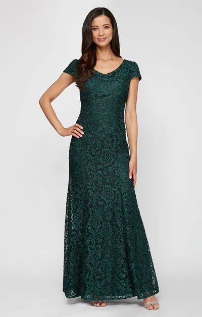 Alex Evenings 821223231 Formal Long Lace Petite Mother Of The Bride Dress In Green