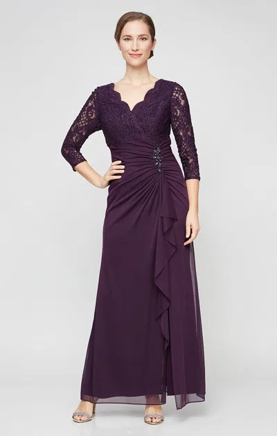 Alex Evenings 82122469 Beaded Petite Long Formal Mother Of The Bride A Line Dress In Purple