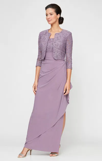 Alex Evenings 82122475 Petite Mother Of The Bride Long Formal Lace Jacket Dress In Purple