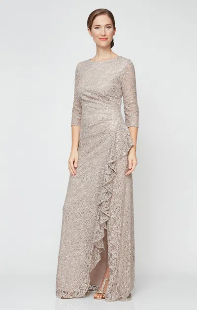 Alex Evenings 82122476 A Line Sequin Mother Of The Bride Ruffle Long Formal Petite Dress In Gray