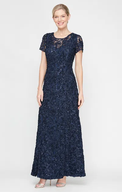 Alex Evenings 82122670 A Line Long Formal Mother Of The Bride Lace Petite Dress In Blue